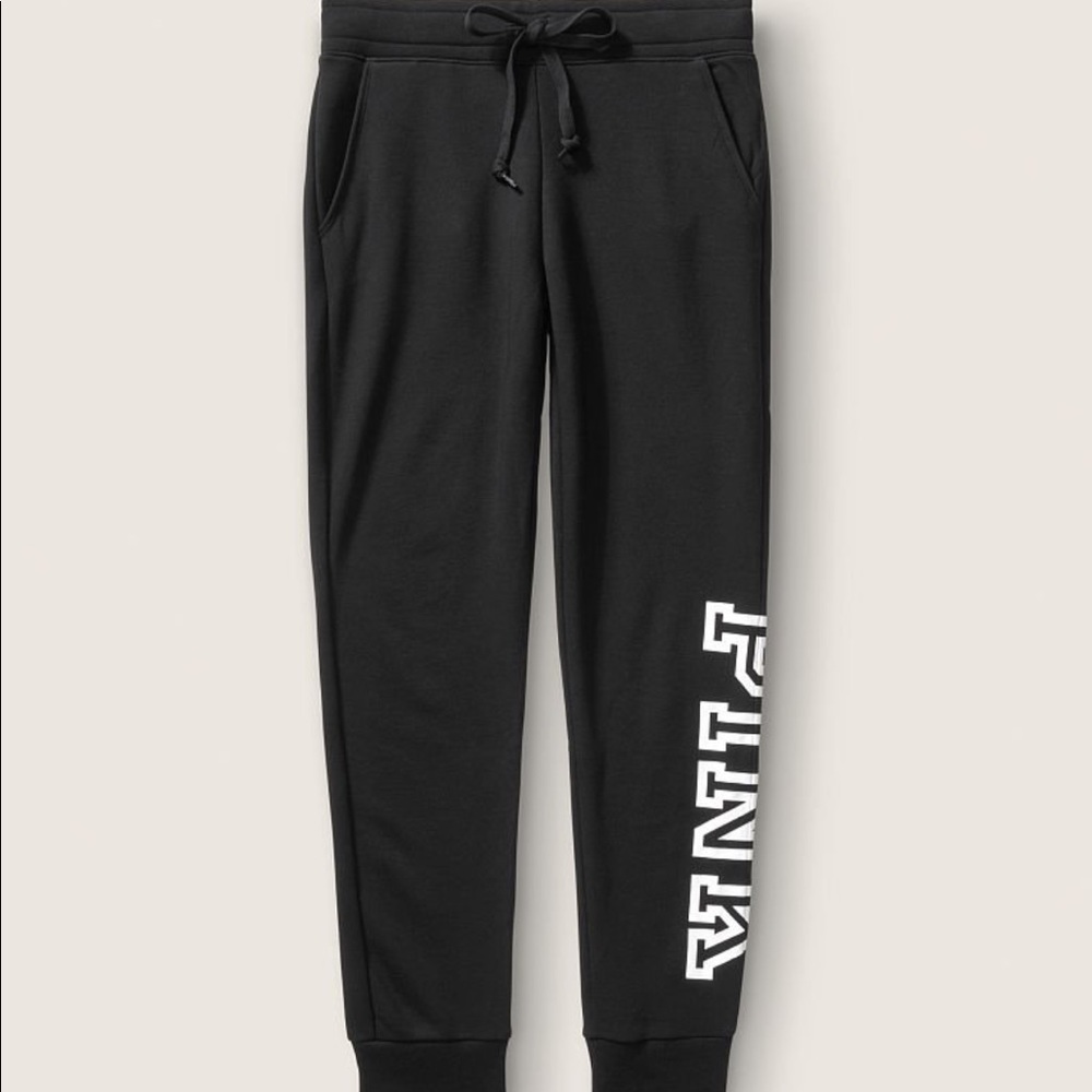 PINK Fleece Joggers, Black, New